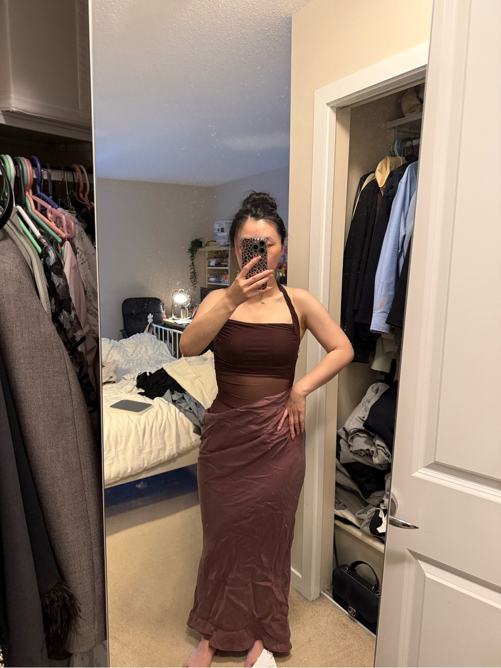 Brown Halter Maxi Dress - Elegant Women’s Evening Dress